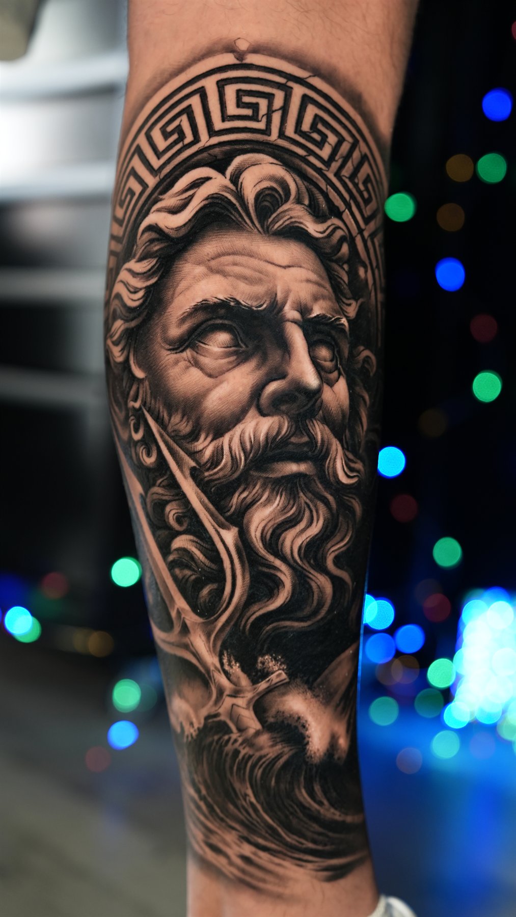 Black and grey classical figure tattoo by Esequiel Torres